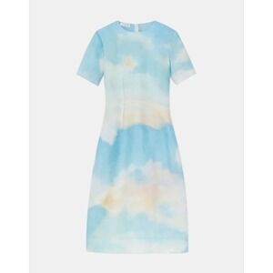 Lafayette 148 New York Sky Print Silk Gazar Fit & Flare Dress Size 14